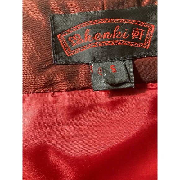 Garnet Red Organza Fabric Over Embroidered Satin Mandarin Jacket. Sz: S - Picture 5 of 5